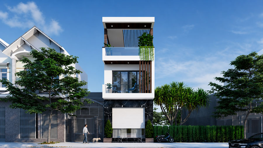 Mẫu nhà 2 tầng ngang 4.5m có sân thượng