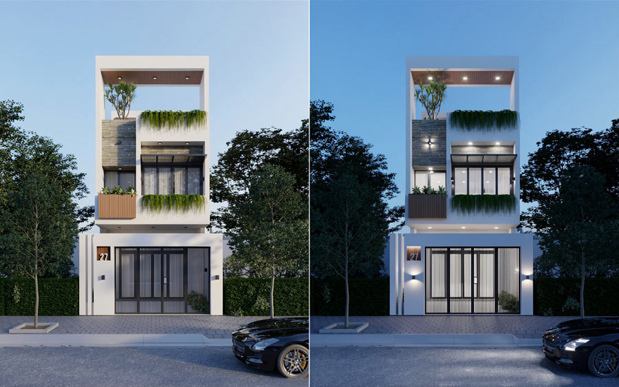 Mẫu nhà 2 tầng ngang 4.5m có sân thượng