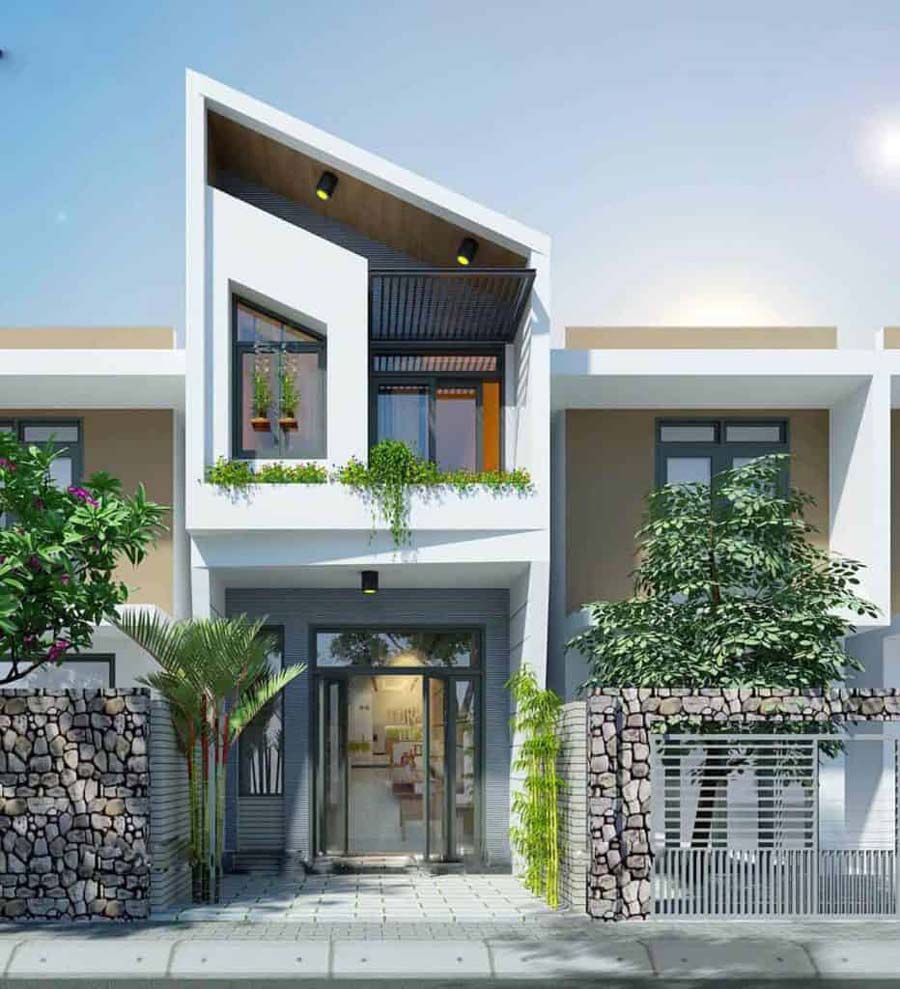 Mẫu nhà mặt tiền 4.5m 2 tầng mái lệch