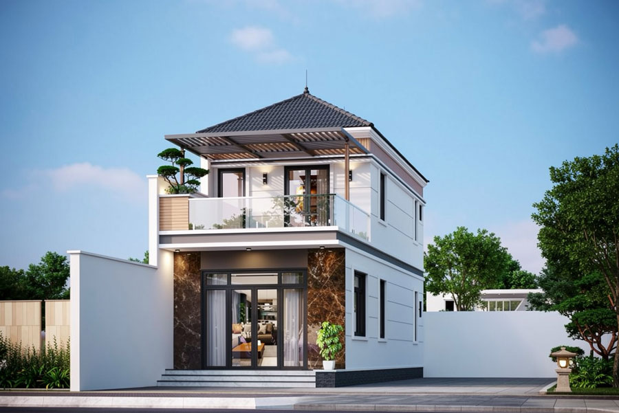 Mẫu nhà mặt tiền 4.5m 2 tầng mái Nhật