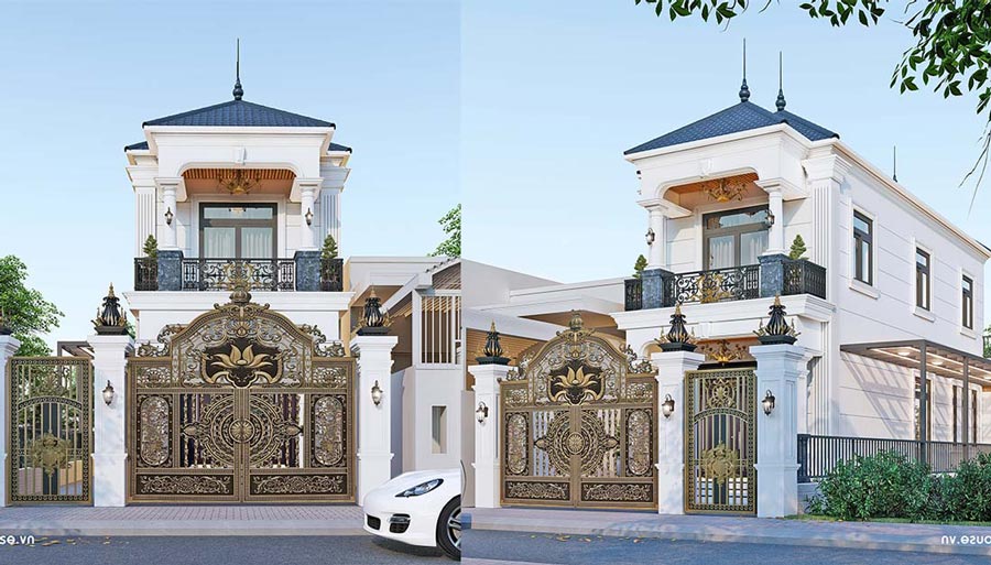 Mẫu nhà mặt tiền 4.5m 2 tầng mái Nhật