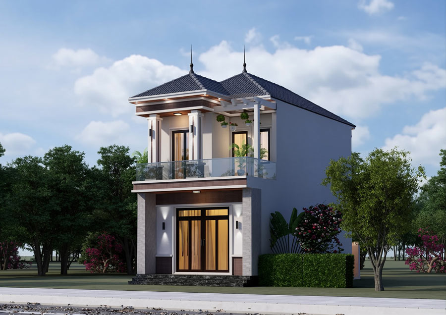 Mẫu nhà mặt tiền 4.5m 2 tầng mái Nhật