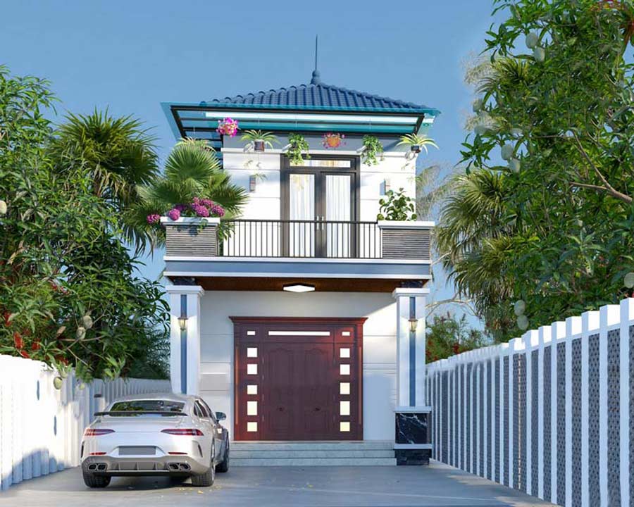 Mẫu nhà mặt tiền 4.5m 2 tầng mái Nhật