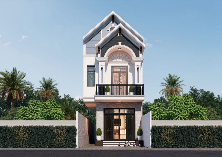 Mẫu nhà 2 tầng mặt tiền 4.5m mái Thái
