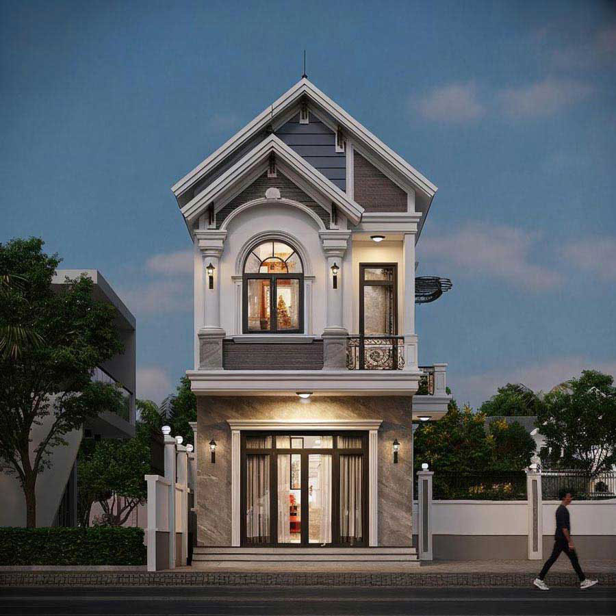 Mẫu nhà 2 tầng mặt tiền 4.5m mái Thái