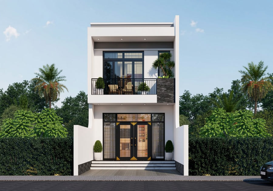 Mẫu thiết kế nhà 2 tầng mặt tiền 4.5m mái bằng