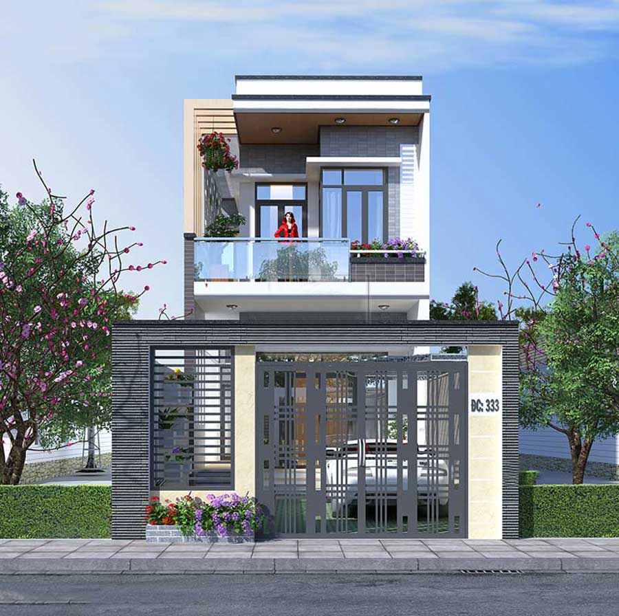 Mẫu thiết kế nhà 2 tầng mặt tiền 4.5m mái bằng