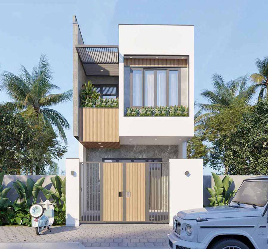 Mẫu nhà 2 tầng mặt tiền 4.5m tối giản