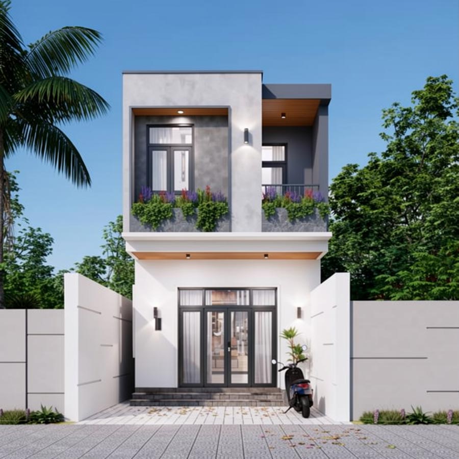 Mẫu nhà 2 tầng mặt tiền 4.5m tối giản