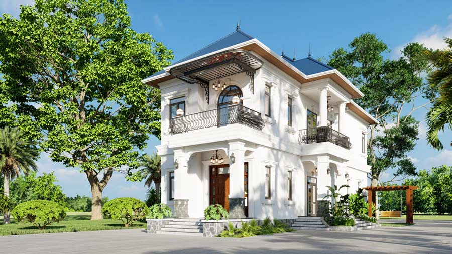 Mẫu thiết kế nhà 2 tầng mặt tiền 6.5m 4 phòng ngủ