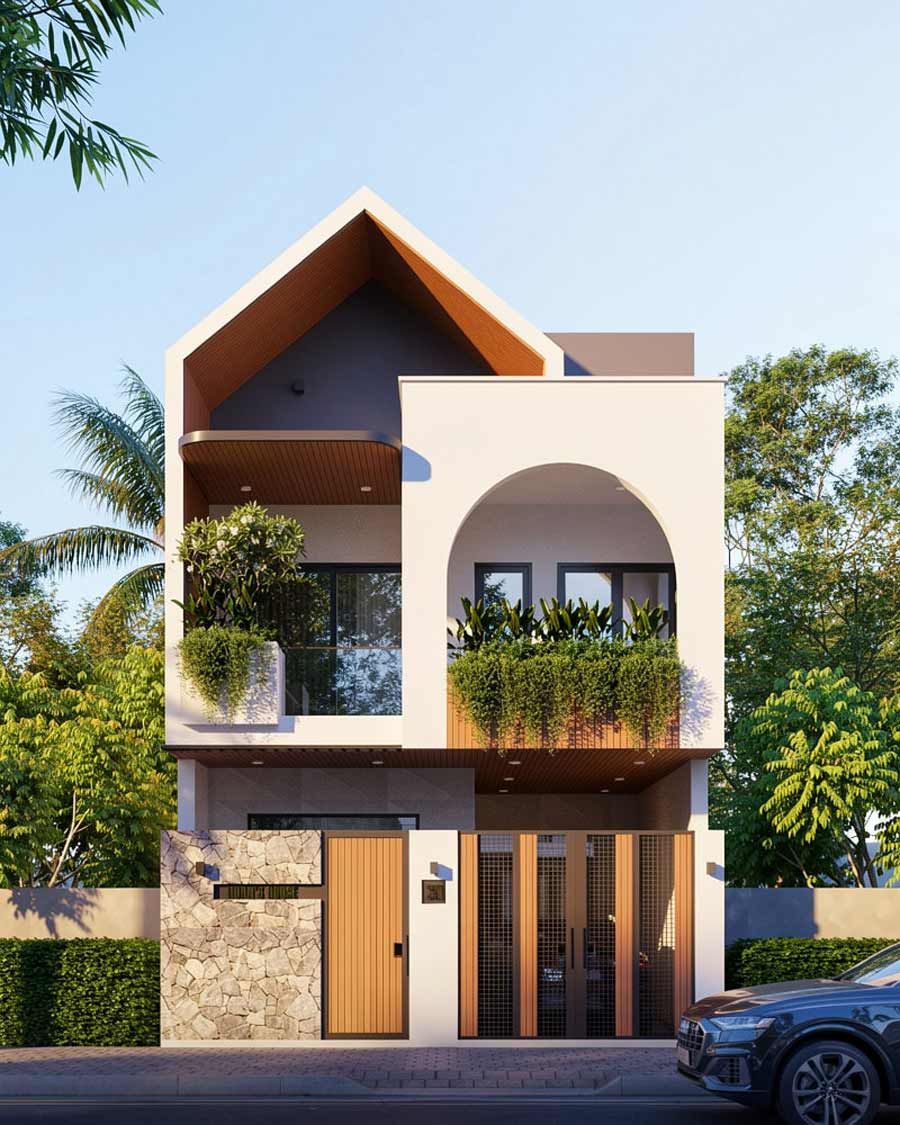 Mẫu thiết kế nhà 2 tầng mặt tiền 6.5m 4 phòng ngủ