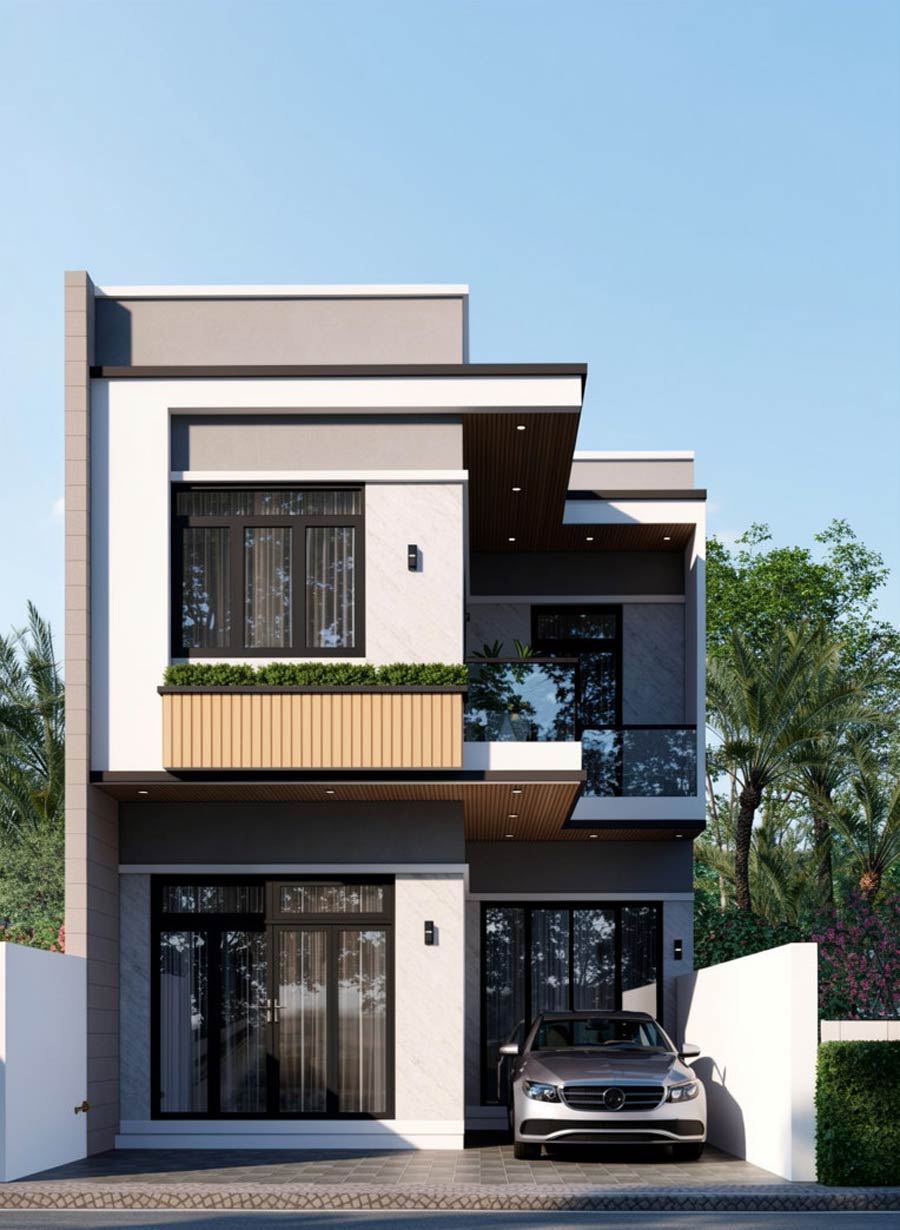 Mẫu nhà 2 tầng mặt tiền 6.5m hình chữ L