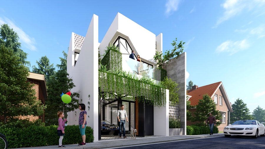 Mẫu nhà 2 tầng mặt tiền 6.5m hình chữ L