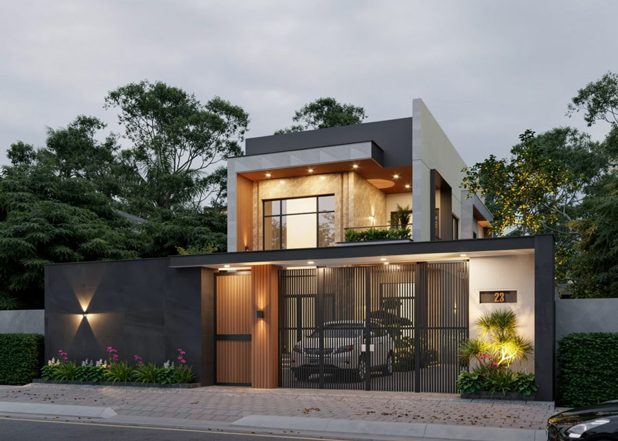 Mẫu nhà 2 tầng mặt tiền 6.5m có sân vườn