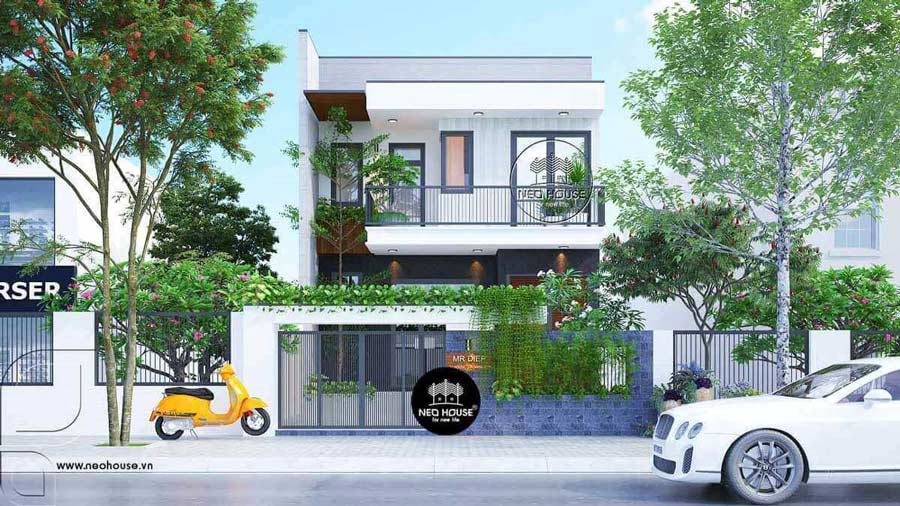 Mẫu nhà 2 tầng mặt tiền 6.5m có sân vườn