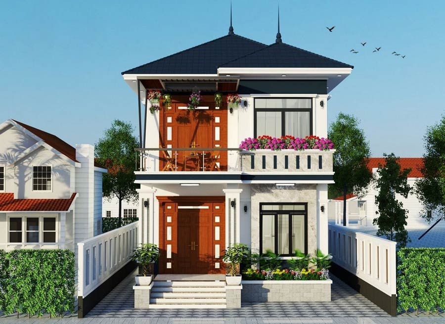 Mẫu nhà 2 tầng mặt tiền 6.5m có sân vườn