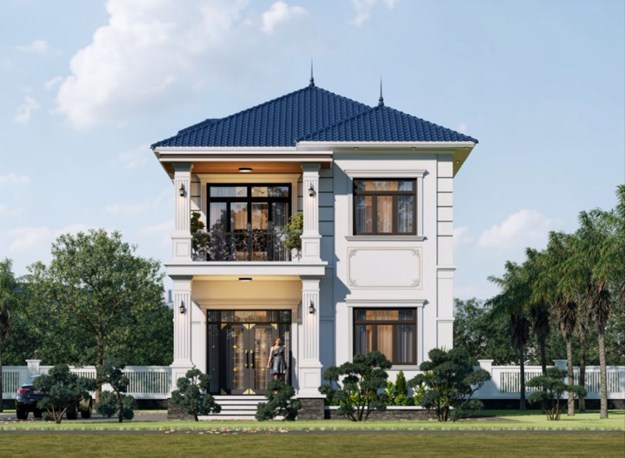 Mẫu nhà 2 tầng mặt tiền 6.5m có sân vườn