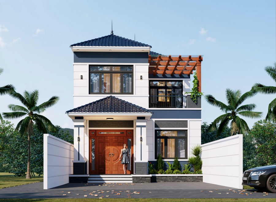 Mẫu nhà 2 tầng mặt tiền 6.5m mái Nhật