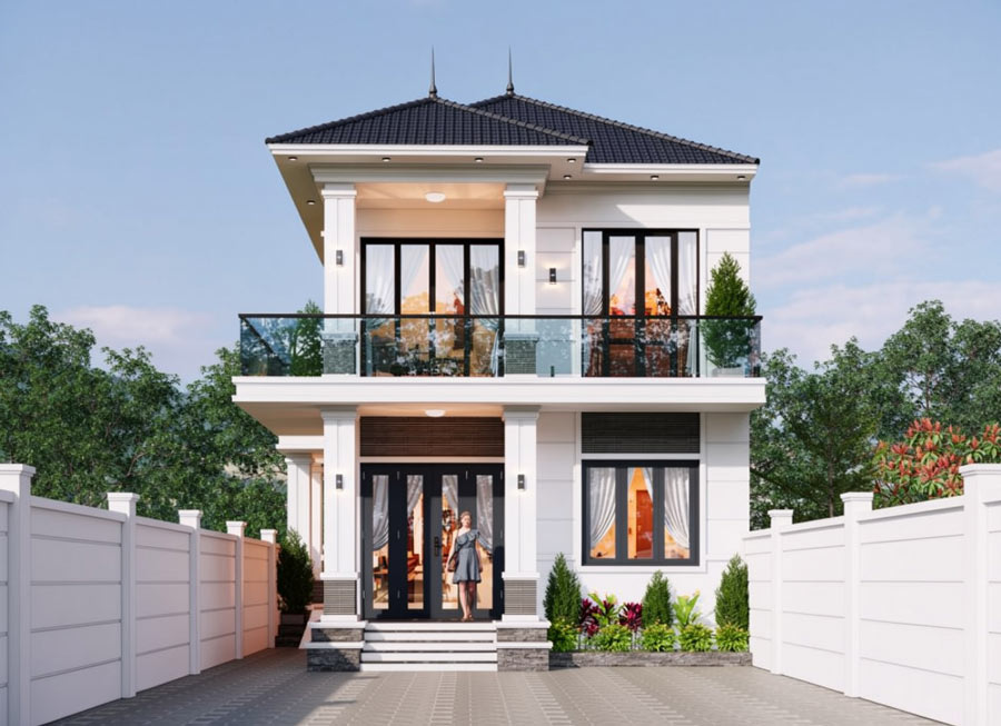 Mẫu nhà 2 tầng mặt tiền 6.5m mái Nhật