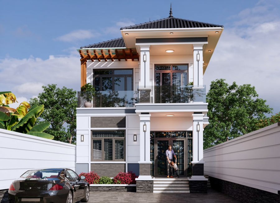 Mẫu nhà 2 tầng mặt tiền 6.5m mái Nhật