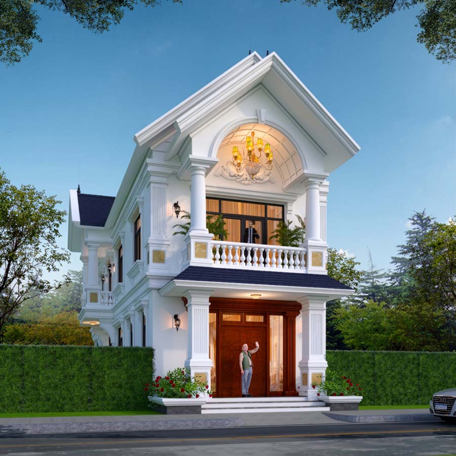 Mẫu thiết kế nhà 2 tầng mặt tiền 6.5m mái Thái