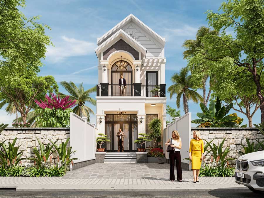 Mẫu thiết kế nhà 2 tầng mặt tiền 6.5m mái Thái