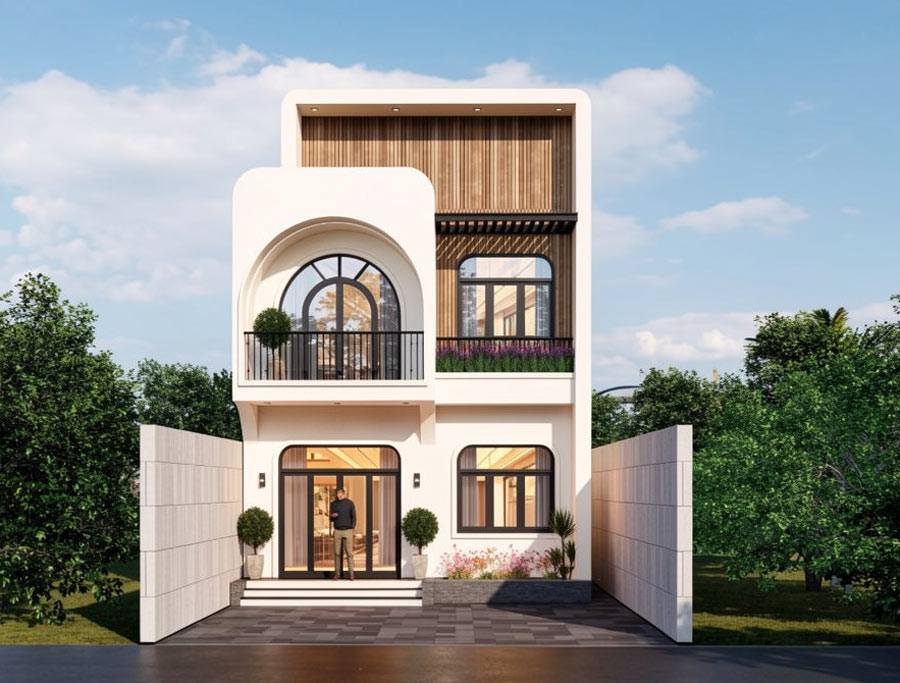 Mẫu nhà 2 tầng mặt tiền 6.5m mái bằng