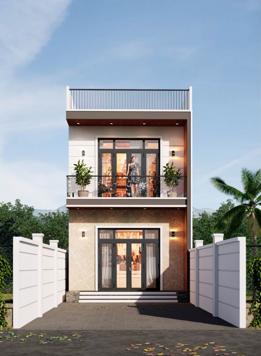Mẫu nhà 2 tầng mặt tiền 6.5m mái bằng