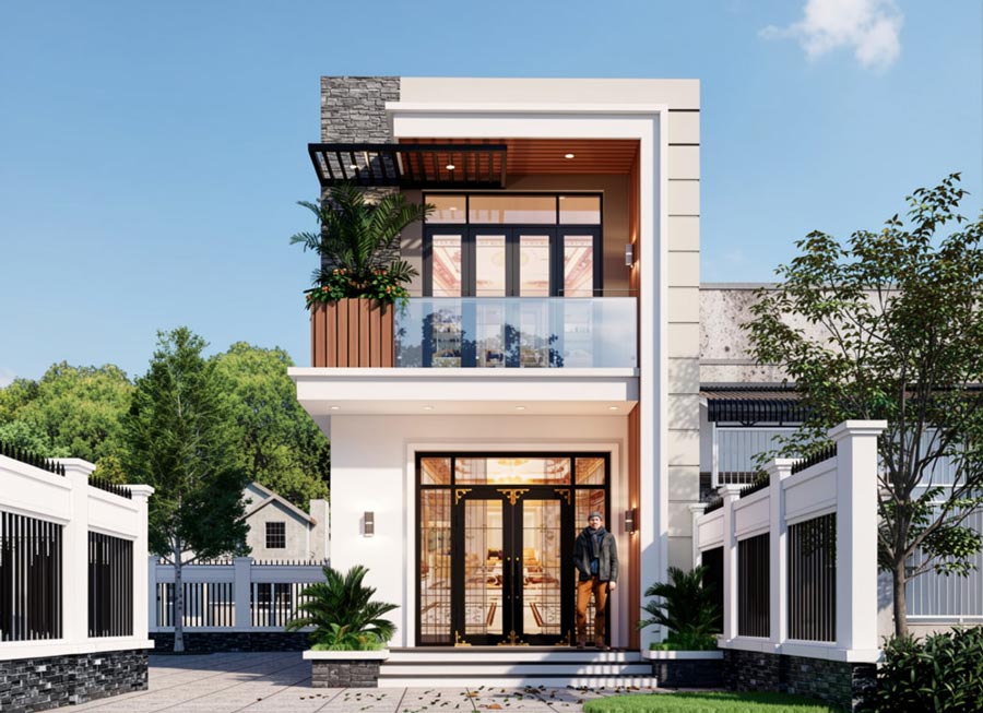 Mẫu nhà 2 tầng mặt tiền 6.5m mái bằng