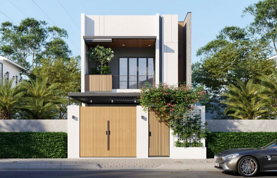 Mẫu nhà ngang 6.5m 2 tầng phong cách tối giản