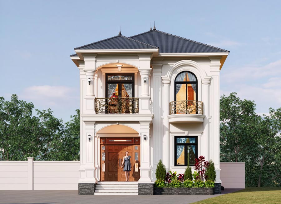Mẫu nhà 2 tầng mặt tiền 7.5m tân cổ điển