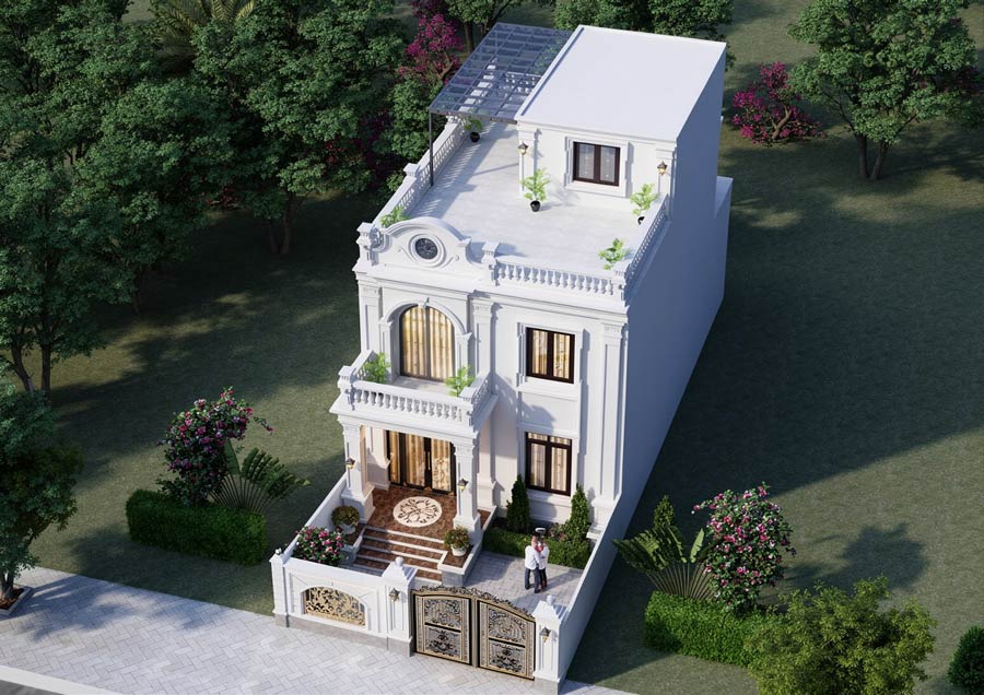 Mẫu nhà 2 tầng mặt tiền 7.5m tân cổ điển