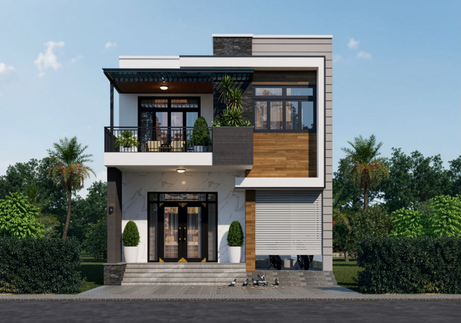 Mẫu thiết kế nhà 2 tầng mặt tiền 7 5m hiện đại