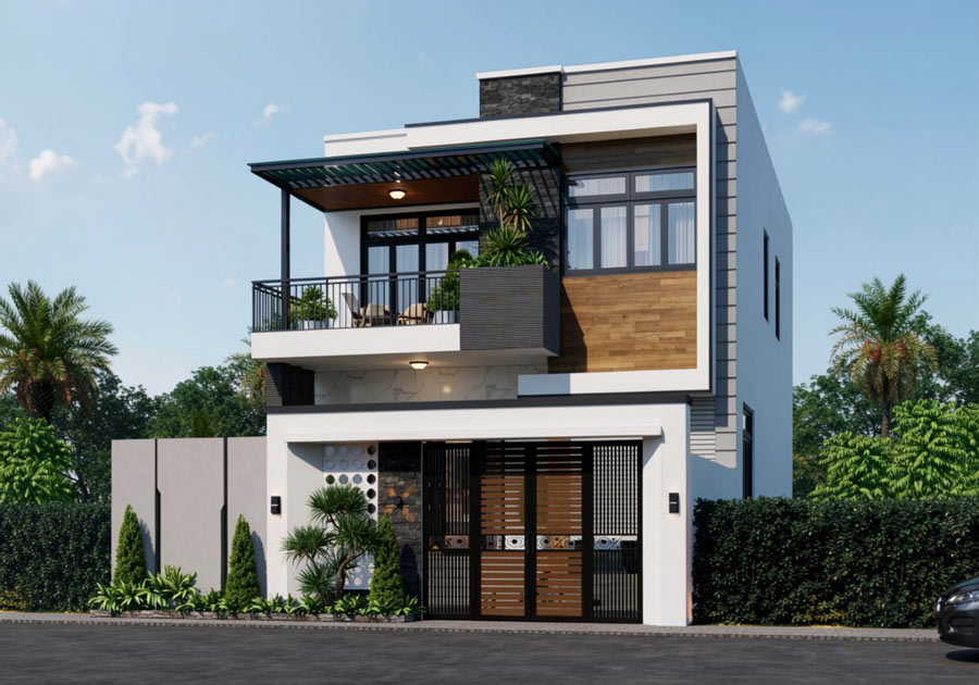 Mẫu thiết kế nhà 2 tầng mặt tiền 7 5m hiện đại