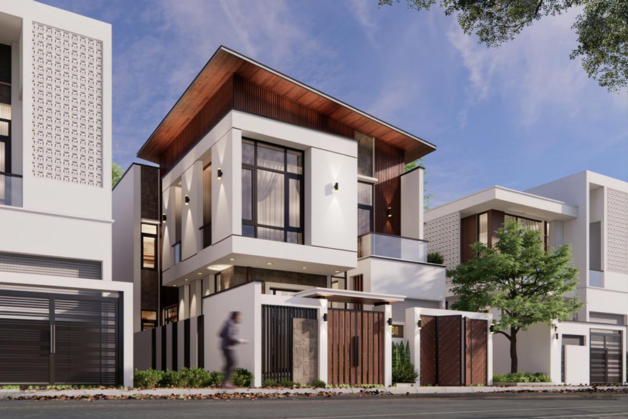Mẫu nhà 2 tầng mặt tiền 7.5m mái Lệch