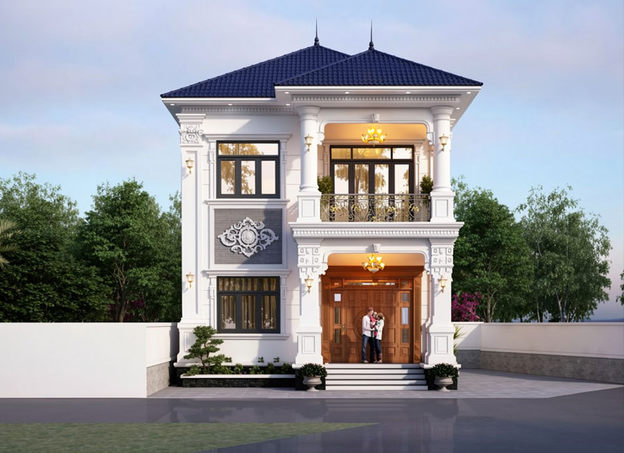 Mẫu nhà 2 tầng mặt tiền 7.5m mái Nhật