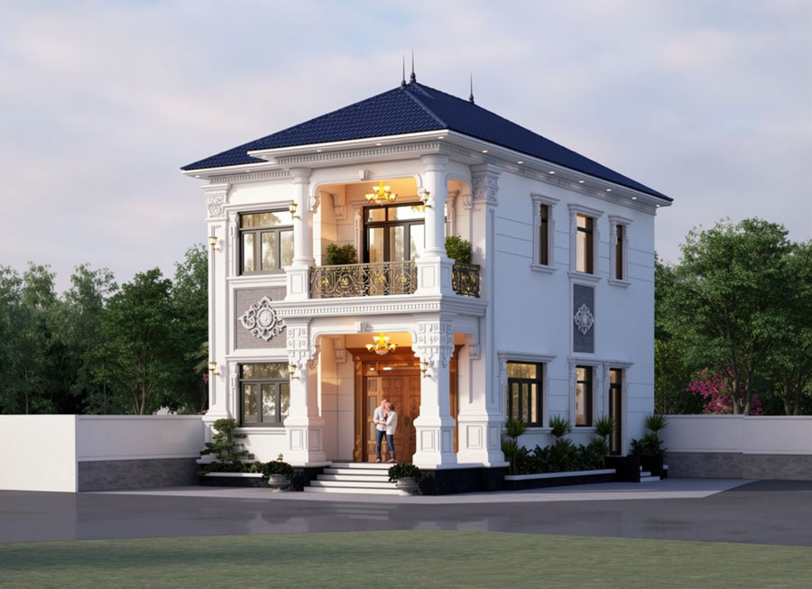 Mẫu nhà 2 tầng mặt tiền 7.5m mái Nhật