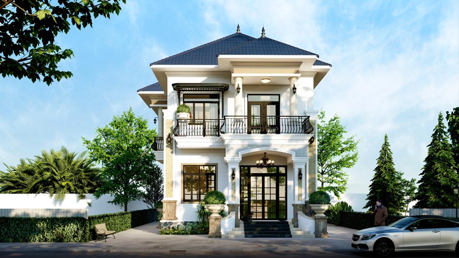 Mẫu nhà 2 tầng mặt tiền 7.5m mái Nhật