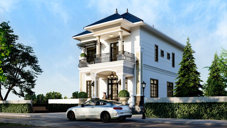 Mẫu nhà 2 tầng mặt tiền 7.5m mái Nhật