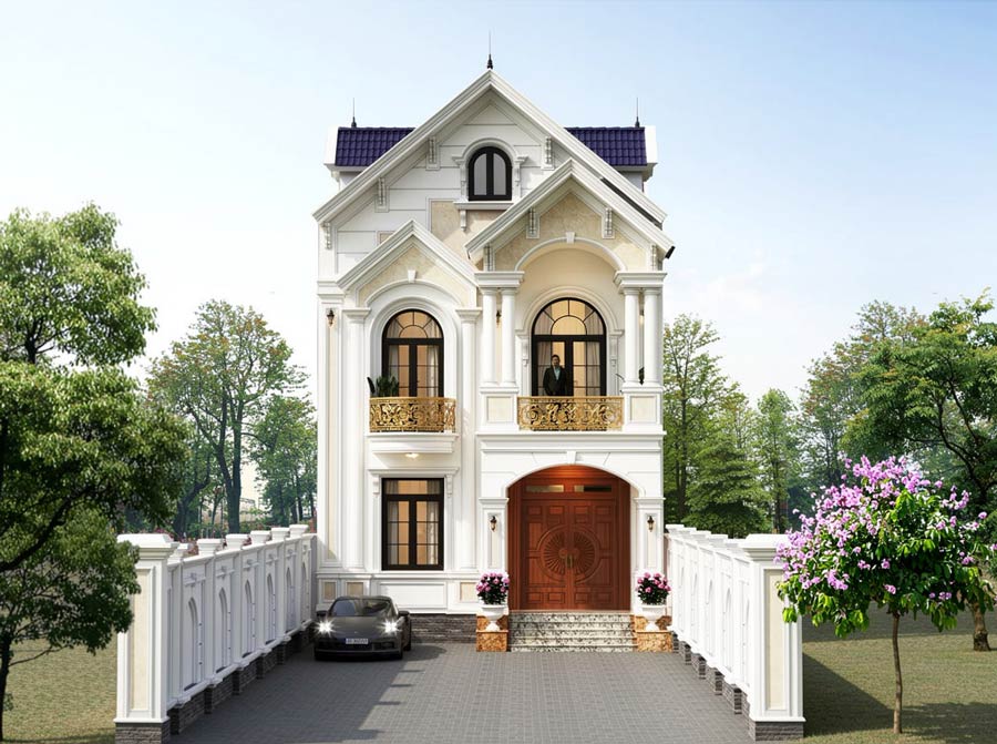 Mẫu thiết kế nhà 2 tầng mặt tiền 7.5m mái Thái