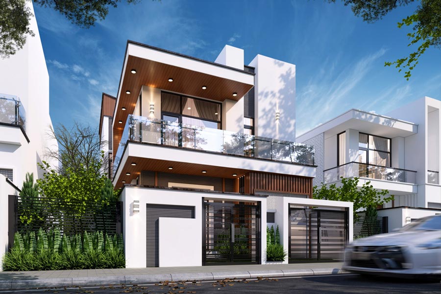 Mẫu thiết kế nhà 2 tầng mặt tiền 7 5m mái bằng
