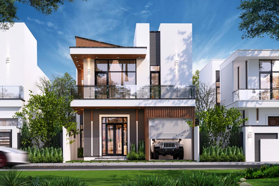 Mẫu thiết kế nhà 2 tầng mặt tiền 7 5m mái bằng