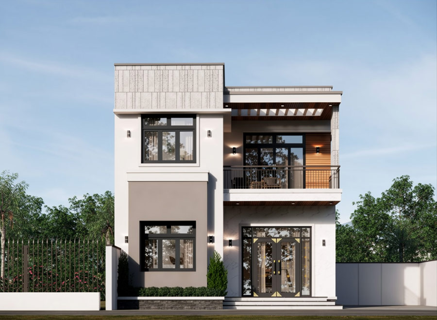 Mẫu thiết kế nhà 2 tầng mặt tiền 7 5m mái bằng