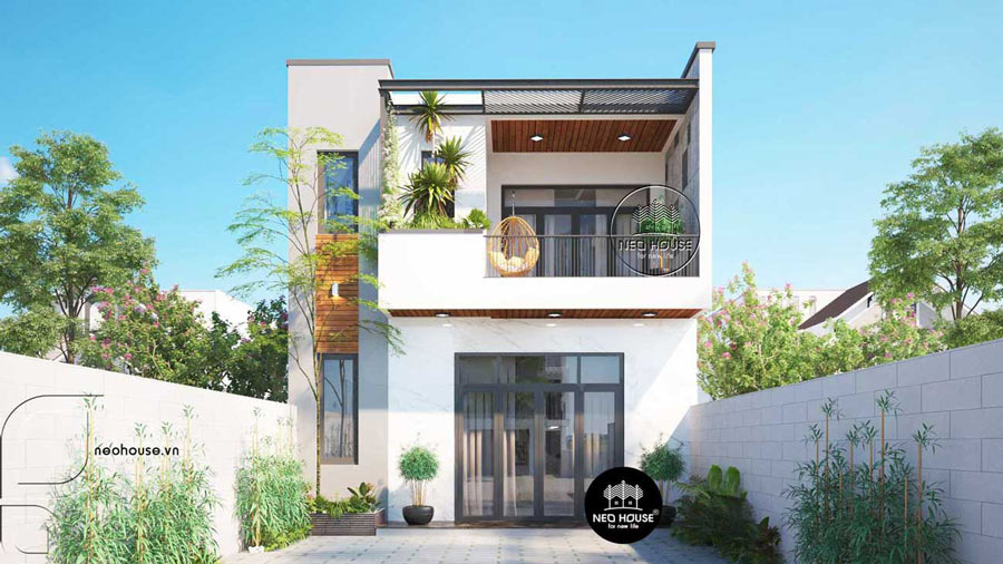 Mẫu nhà 2 tầng mặt tiền 7 5m phong cách tối giản