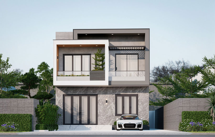 Mẫu thiết kế nhà 2 tầng mặt tiền 9m 4 phòng ngủ