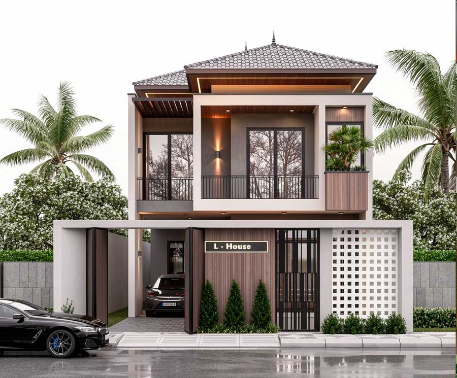 Mẫu thiết kế nhà 2 tầng mặt tiền 9m 4 phòng ngủ