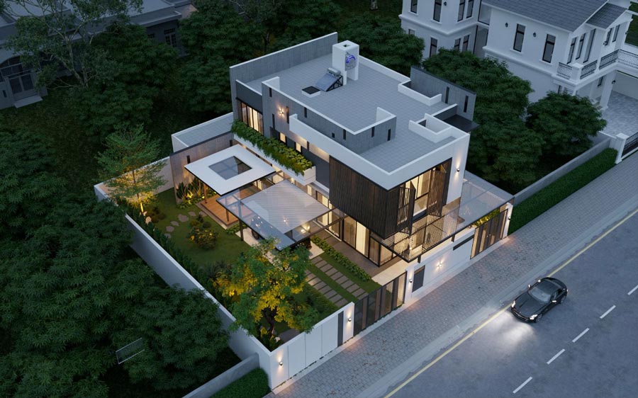 Mẫu nhà 2 tầng mặt tiền 9m 5 phòng ngủ