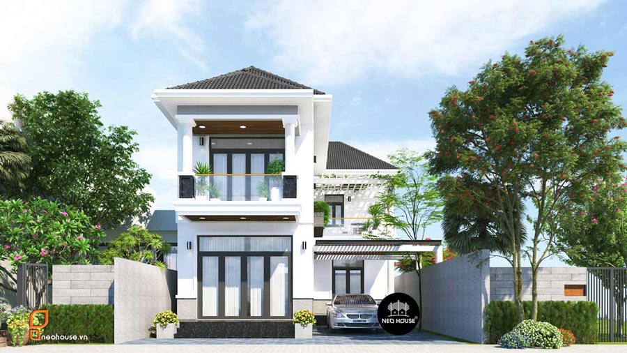 Mẫu nhà chữ L 2 tầng mặt tiền 9m