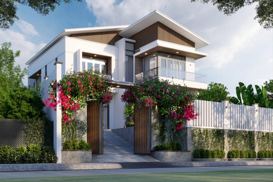 Mẫu mặt tiền nhà 9m 2 tầng mái lệch độc đáo