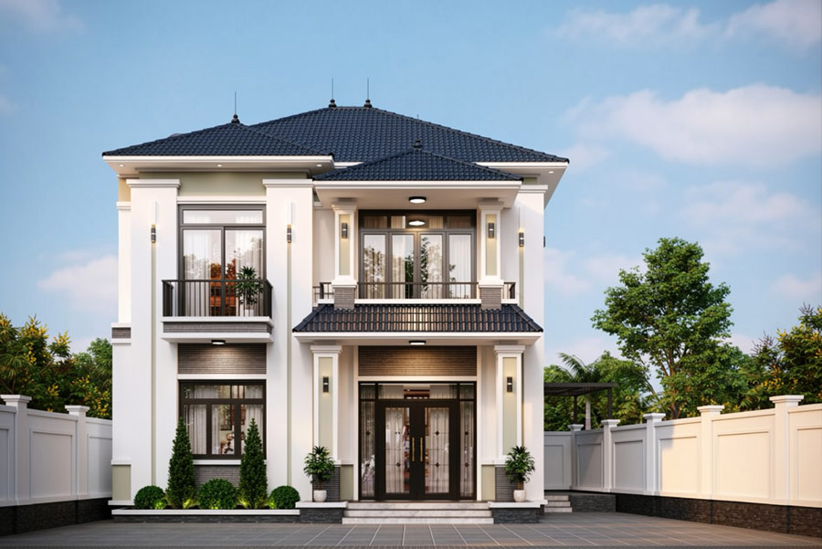 Mẫu nhà 2 tầng mặt tiền 9m đẹp mái Nhật